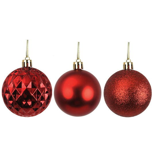 8PK 6CM RED SHATTERPROOF BAUBLES IN PVC TUBE & BLACK PDQ