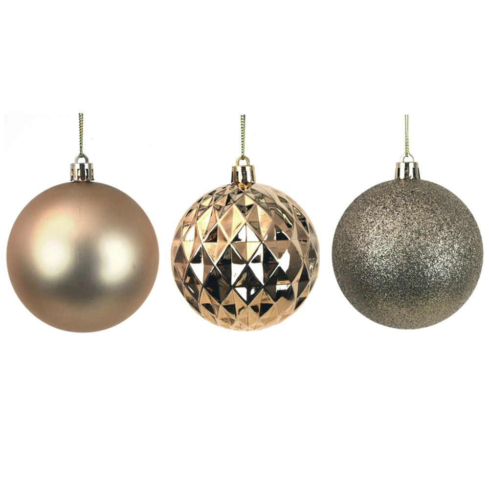 4PK 8CM GOLD SHATTERPROOF BAUBLE IN PVC TUBE & BLACK PDQ