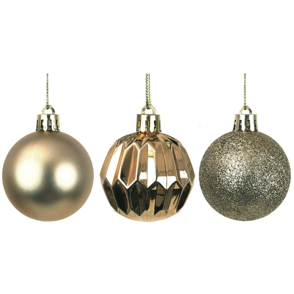 10PK 5CM GOLD SHATTERPROOF BAUBLES IN PVC TUBE & BLACK PDQ