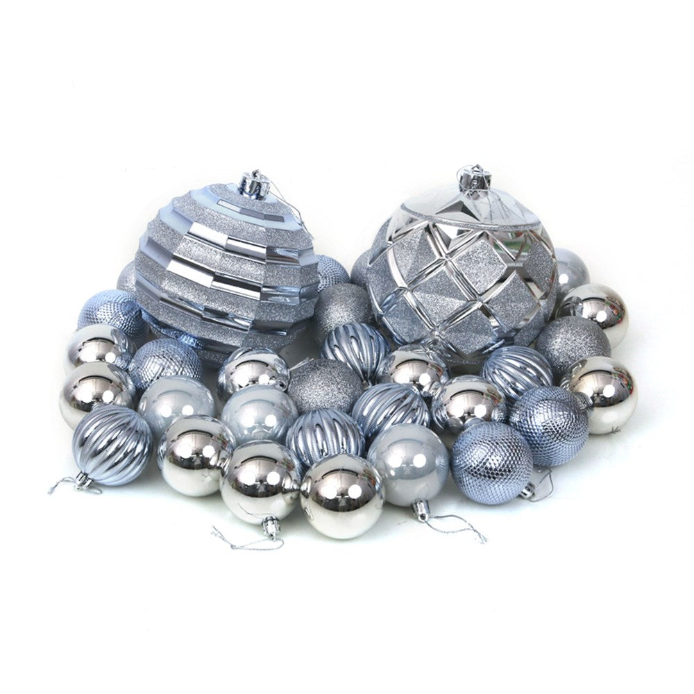 32PC SHATTERPROOF BAUBLES SILVER & ARCTIC BLUE 30X6CM 2X15CM