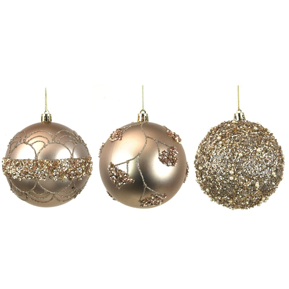 3A 10CM LIGHT CHAMPAGNE HAND PAINTED BAUBLES IN BLACK PDQ