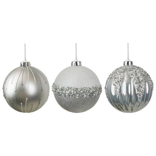 3A 12CM SILVER & WHITE DECORATIVE BAUBLE IN BLACK PDQ