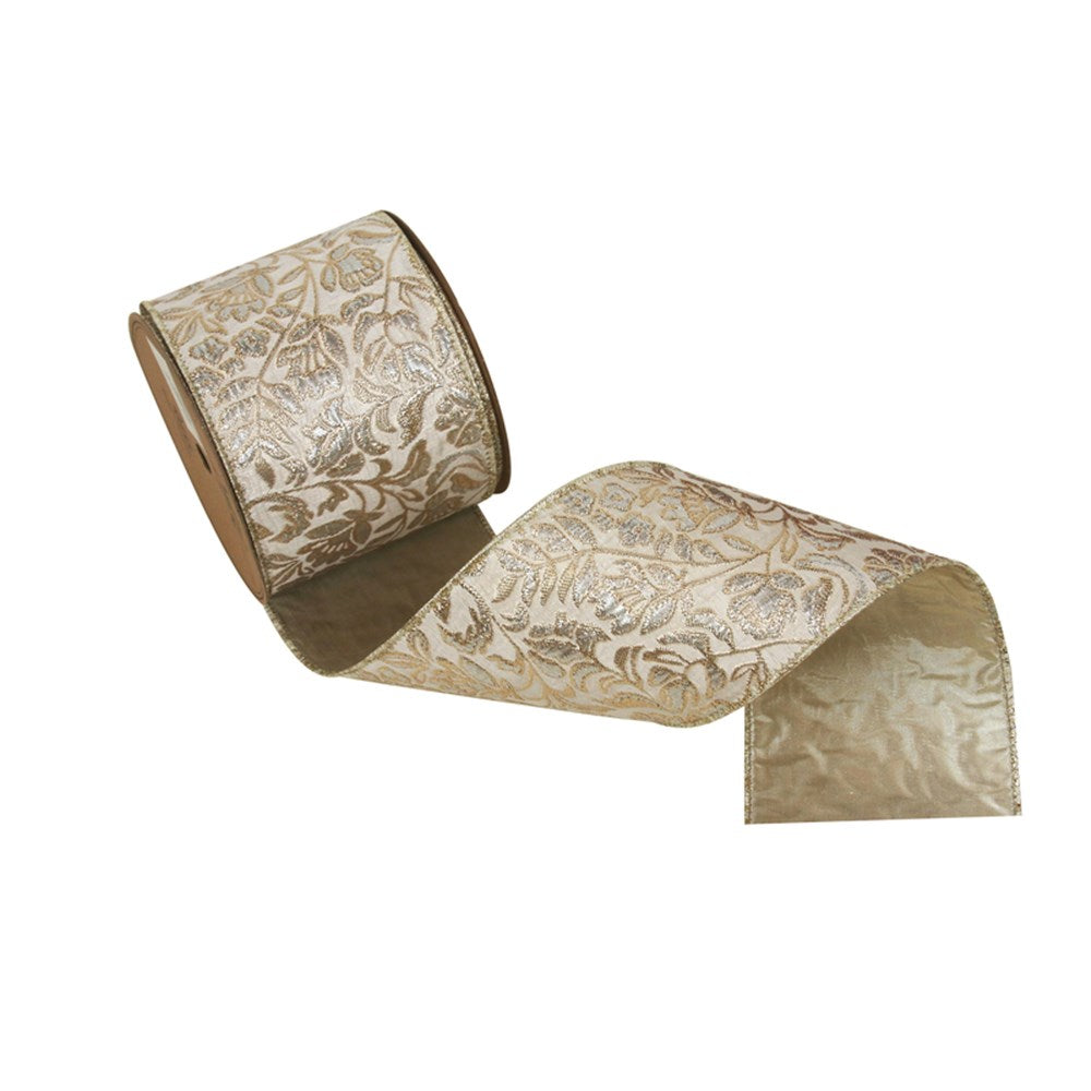 10CM X10M IVORY BROCADE RIBBON W/WIRE EDGING