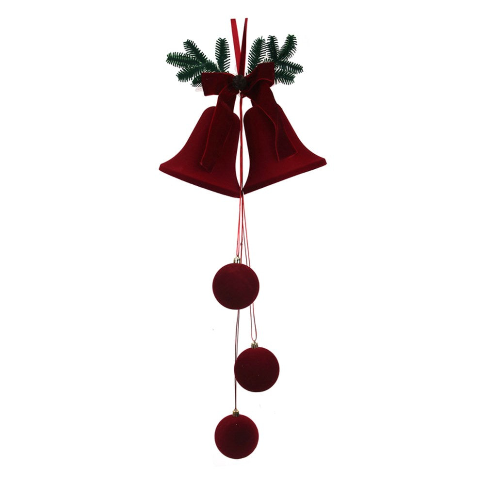 58X29CM BURGUNDY FLOCKED BELLS W/HANGING BALLS