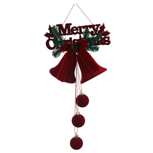36X19CM BURGUNDY FLOCKED MERRY CHRISTMAS W/2BELLS & HANGING BAUBLES