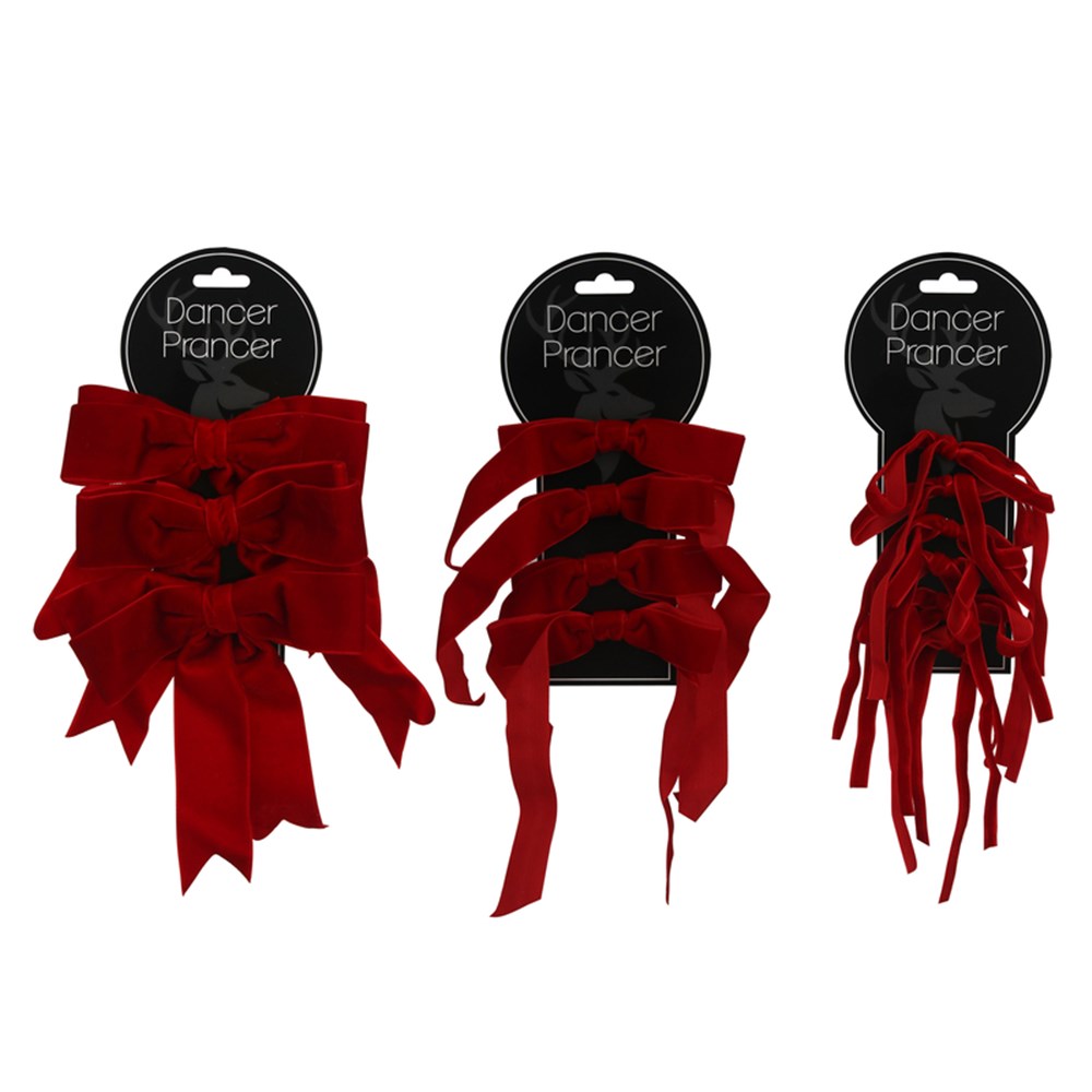3A RED VELVET BOWS 6PK-1CM WIDE, 4PK-2.5CM WIDE & 3PK-4CM VELVET BOWS