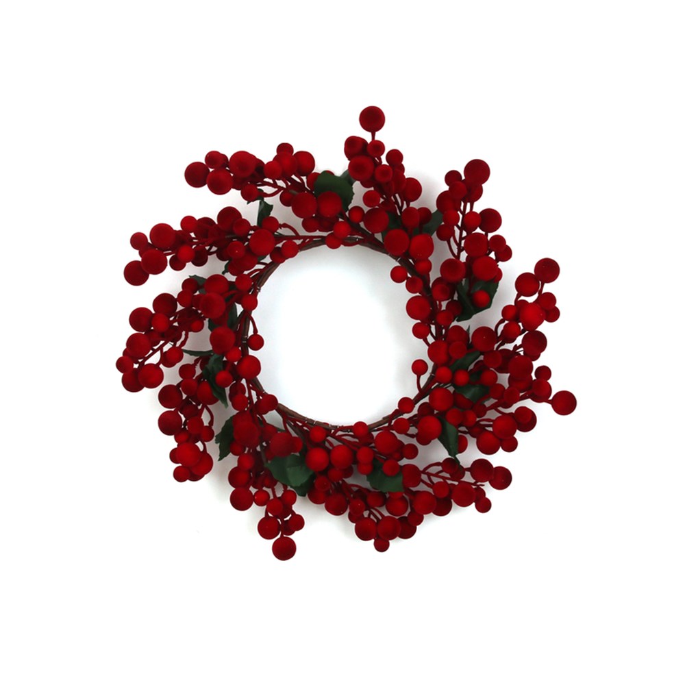 55CM FLOCKED BERRY WREATH