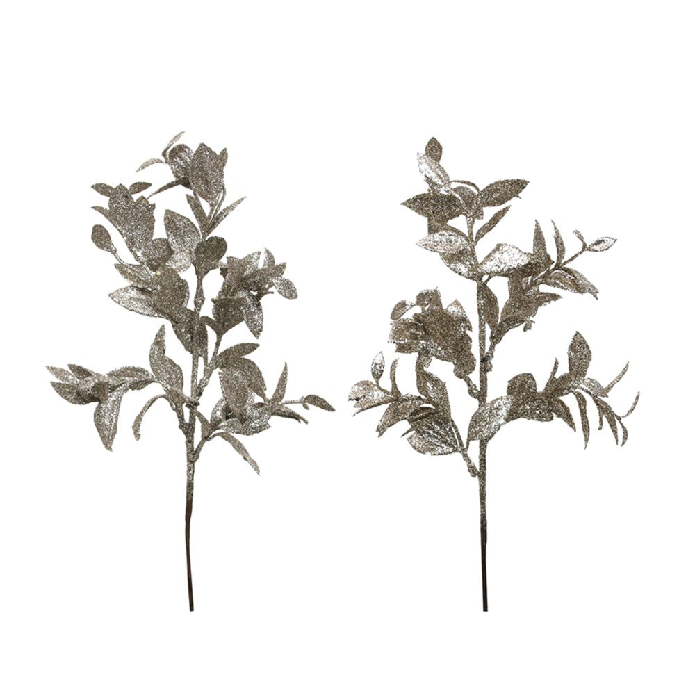2A 38CM GLITTER LEAF STEM CHAMPAGNE, PLATINUM