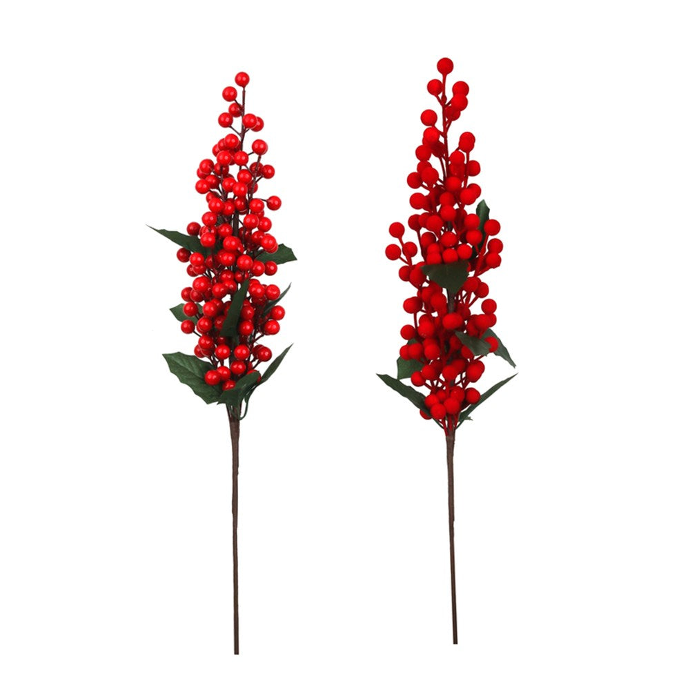2A 60CM RED BERRY STEM FLOCKED & SHINY
