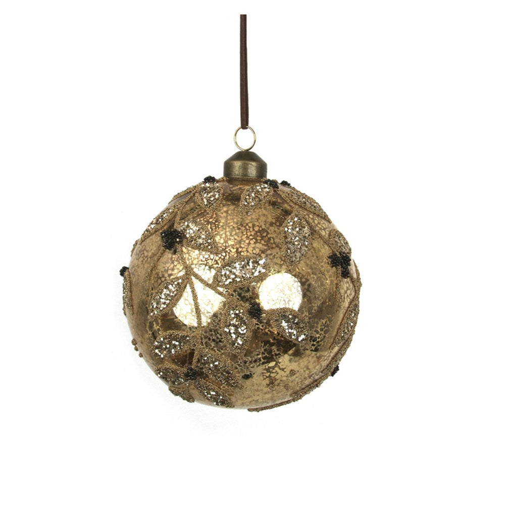 12CM GLASS GOLD BAUBLE W/GOLD HANDPAINTED DETAILS