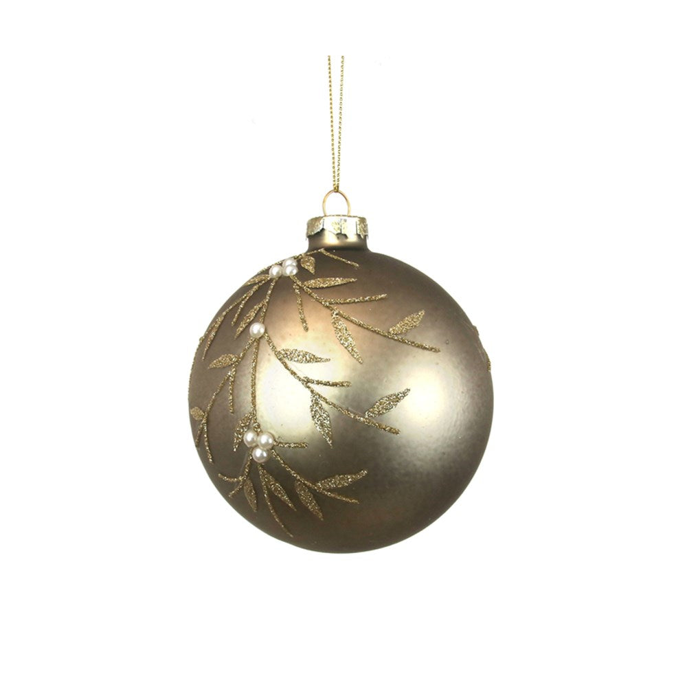 10CM GLASS PEWTER BAUBLE W/CHAMPAGNE HANDPAINTED DETAILS