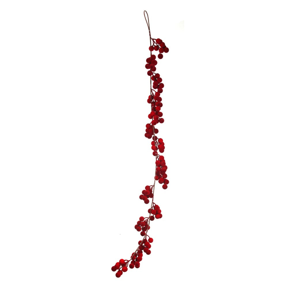 160CM RED FLOCKED BERRY GARLAND