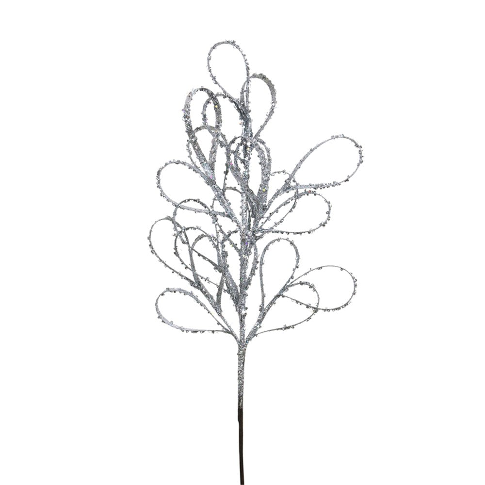 61CM SILVER GLITTER LOOP STEM