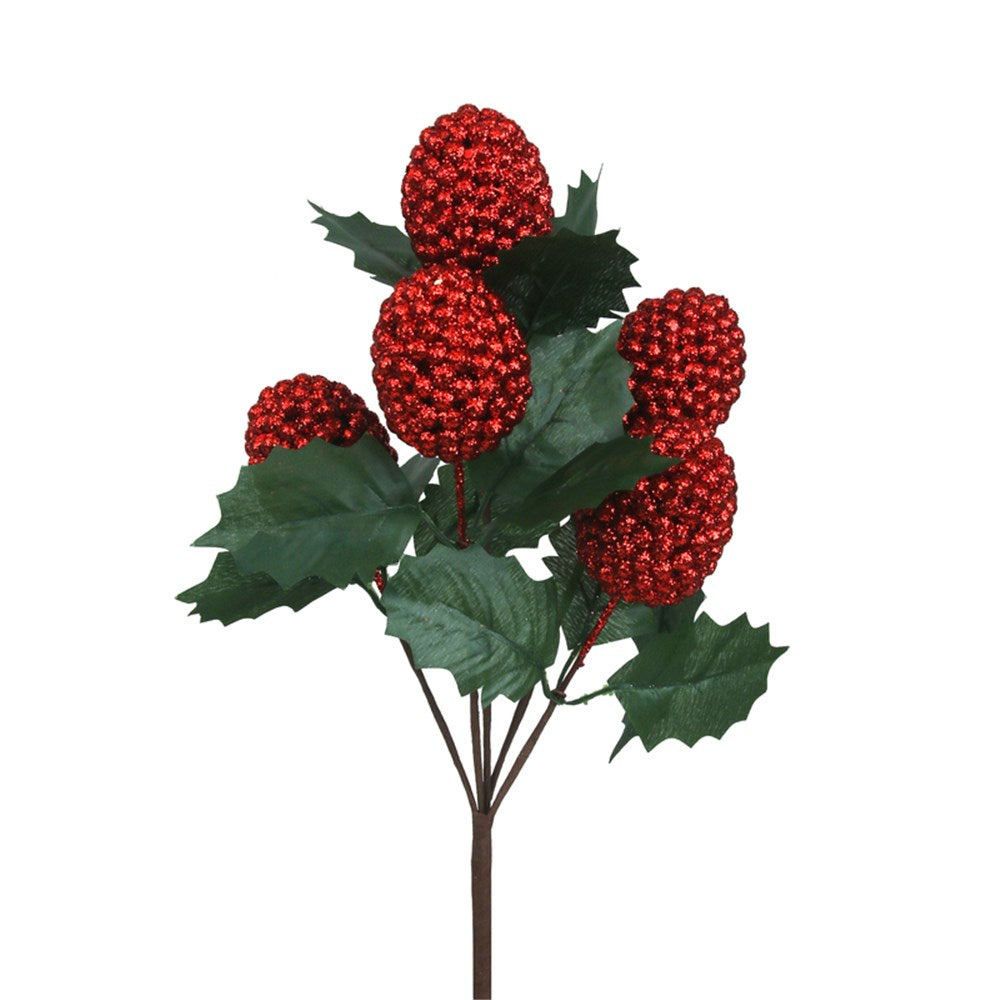 34CM RED GLITTER HOLLY BERRY