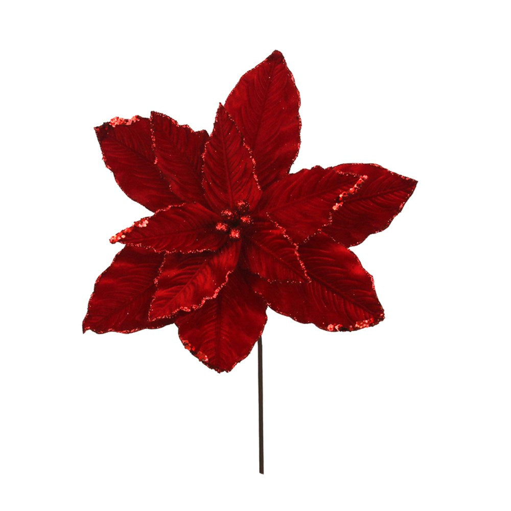45CM RED VELVET POINSETTIA W/35CM STEM