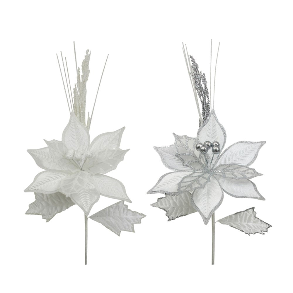 2A 22CM WHITE & SILVER DETAIL POINSETTIA