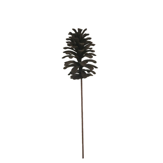 13CM NATURAL LOOK FLOCKED PINECONE STEM