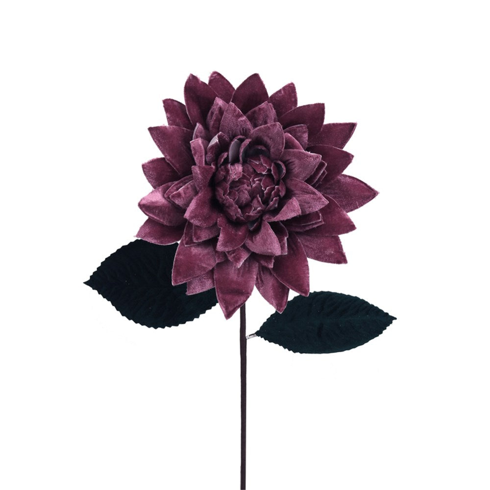 23CM PINK VELVET DAHLIA W/LEAVES 50CM STEM