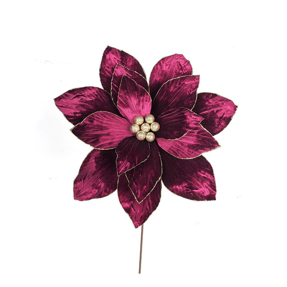 45CM PLUM POINSETTIA W/ROSE GOLD GLITTER 50CM STEM