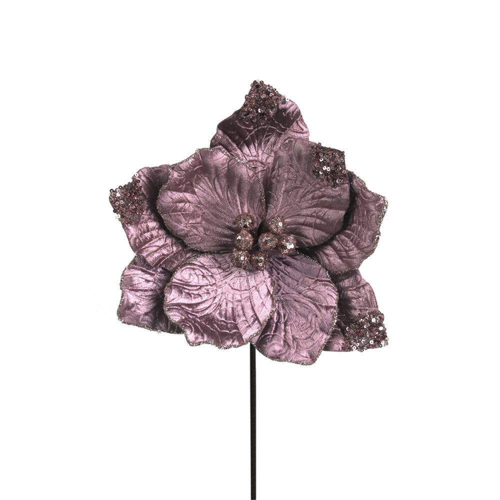 25CM ANTIQUE PINK MAGNOLIA W/GLITTER FINISH 50CM STEM