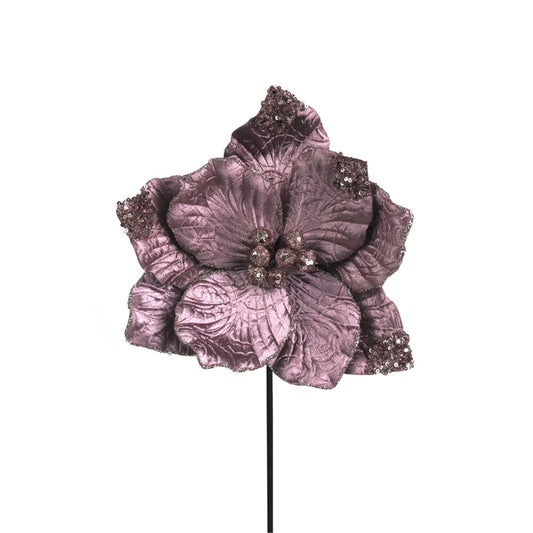 25CM ANTIQUE PINK MAGNOLIA W/GLITTER FINISH 50CM STEM