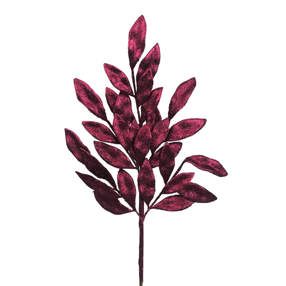 60CM PLUM PINK GLITTER BAY LEAF STEM