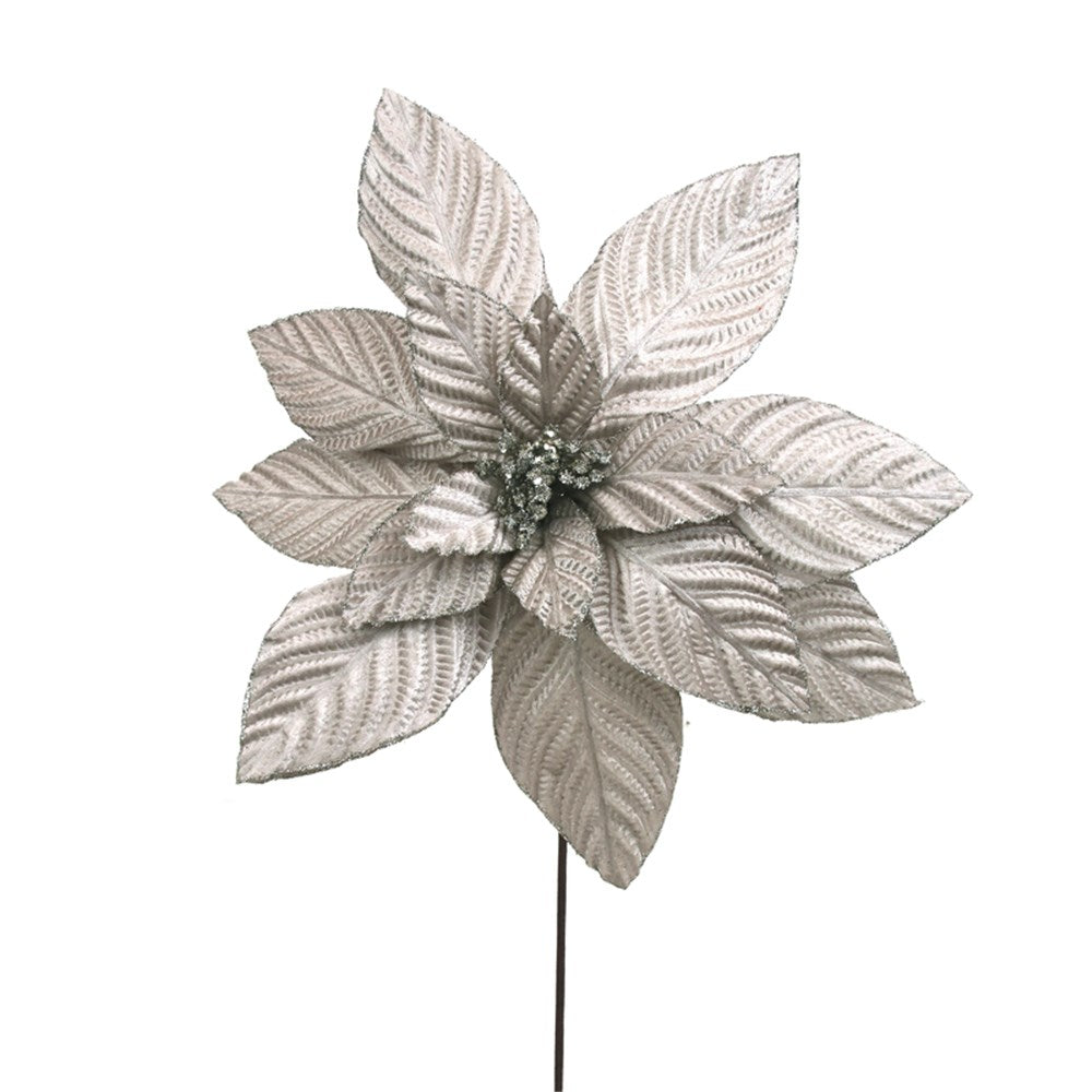 42CM PLATINUM VELVET POINSETTIA 50CM STEM