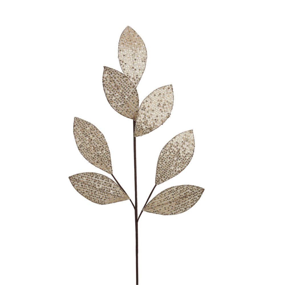 69CM CHAMPAGNE SEQUIN LEAF STEM