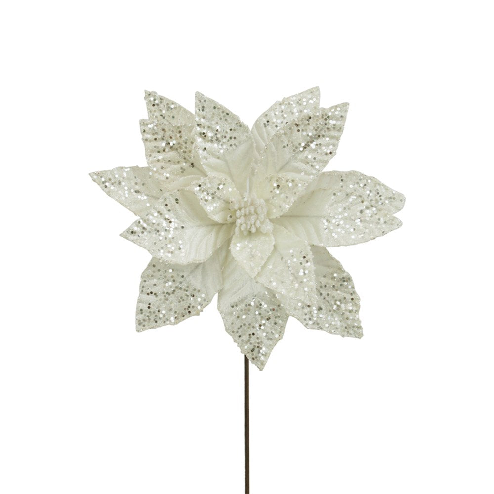 32CM IVORY VELVET POINSETTIA 50CM STEM