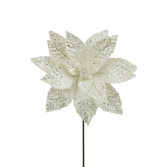 32CM IVORY VELVET POINSETTIA 50CM STEM