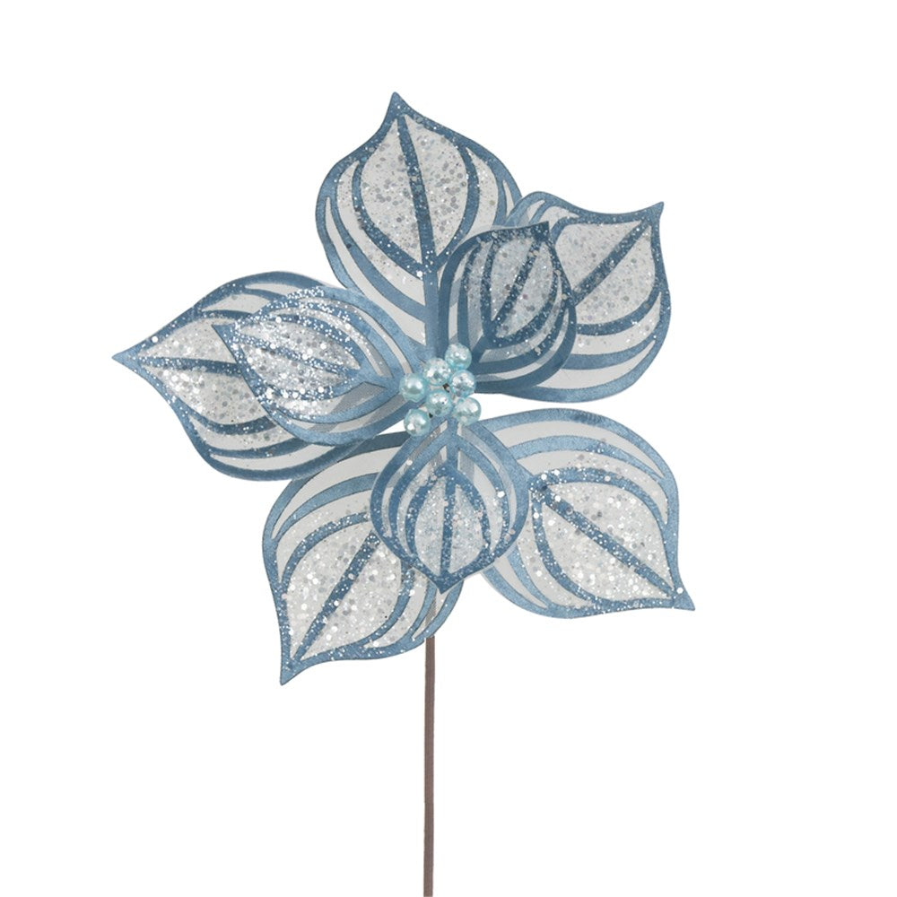 27CM BLUE DENIM LACE POINSETTIA 50CM STEM
