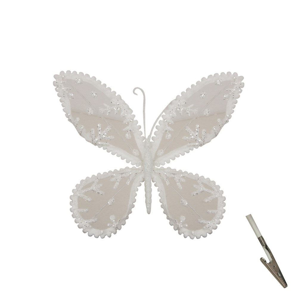 20CM WHITE LACE BUTTERFLY W/CLIP