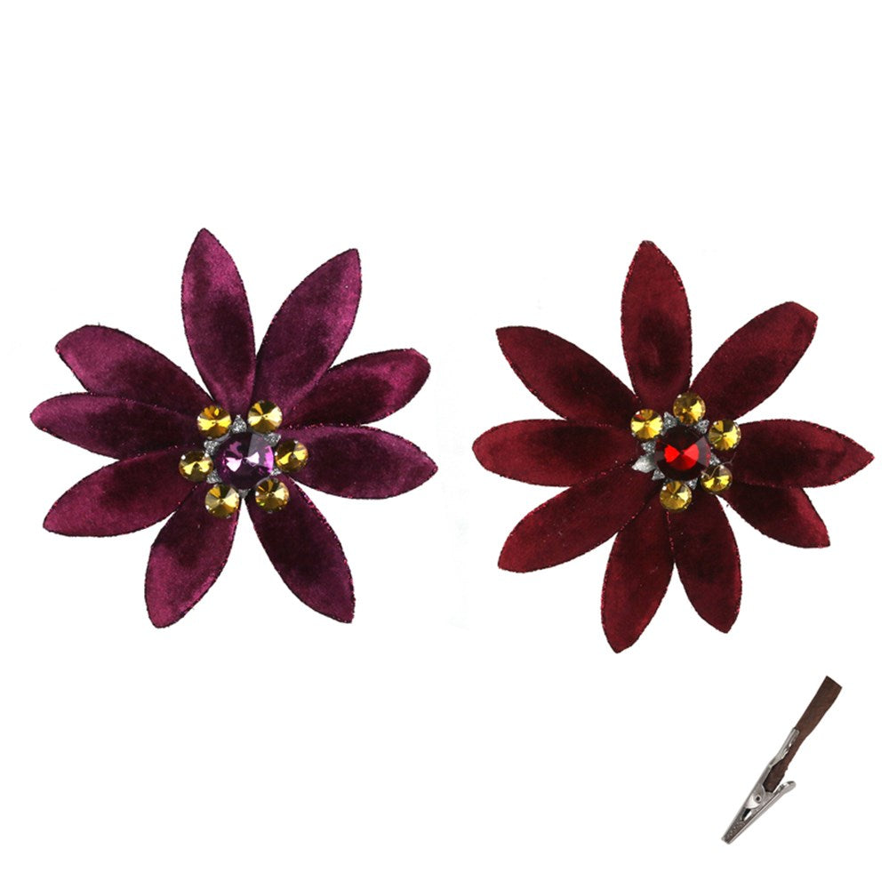 2A 17CM CHERRY RED, PLUM DAISY W/CLIP & CRYSTAL CENTRE