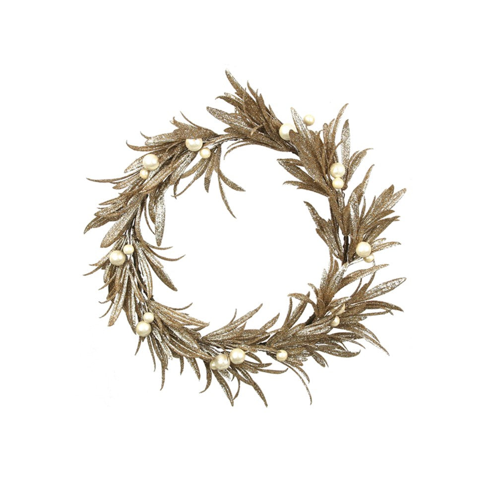 33CM CHAMPAGNE & PEARL MISTLETOE WREATH