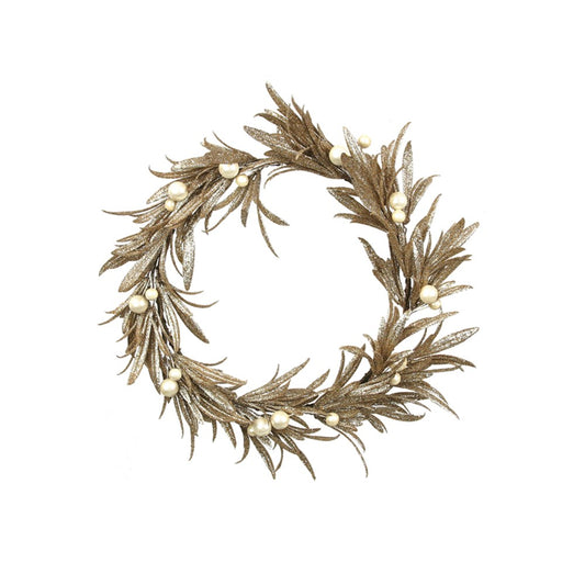 33CM CHAMPAGNE & PEARL MISTLETOE WREATH