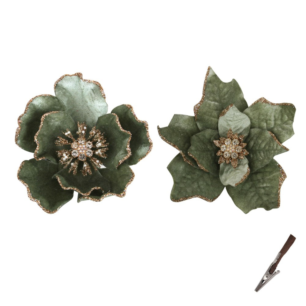 2A 14CM SAGE POINSETTIA & MAGNOLIA CLIP