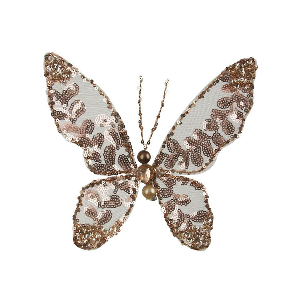 18CM ROSE GOLD ORGANZA BUTTERFLY W/CLIP