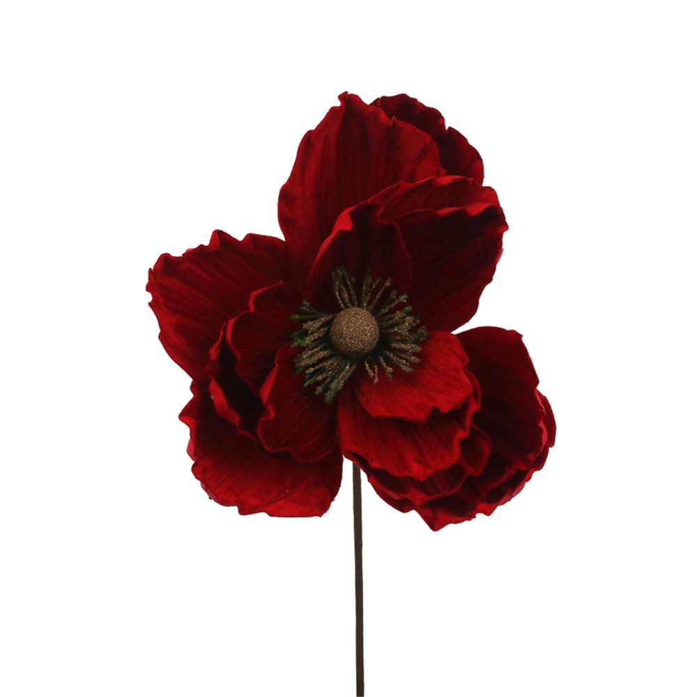 25CM RED POINSETTIA STEM W/GOLD CENTRE