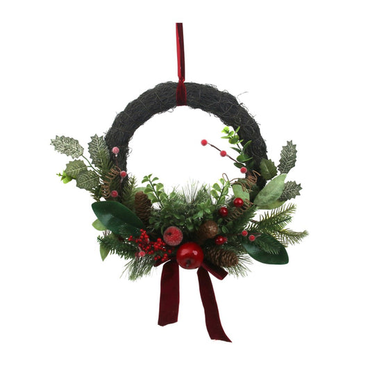 31CM CHRISTMAS WREATH W/FOLIAGE & BERRIES