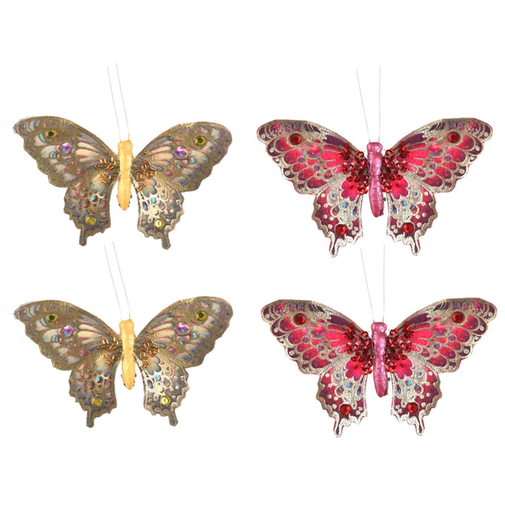 2A 2PK 12X7CM CHAMPAGNE & BURGUNDY BUTTERLFIES