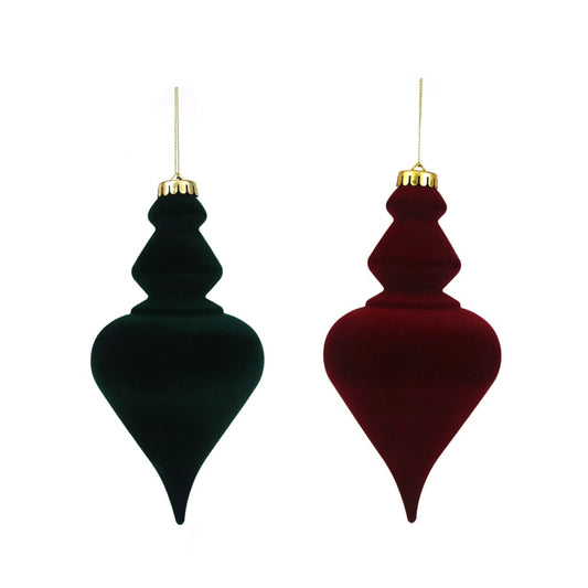 2A 20X10CM FLOCKED FINIAL BURGUNDY & EMERALD