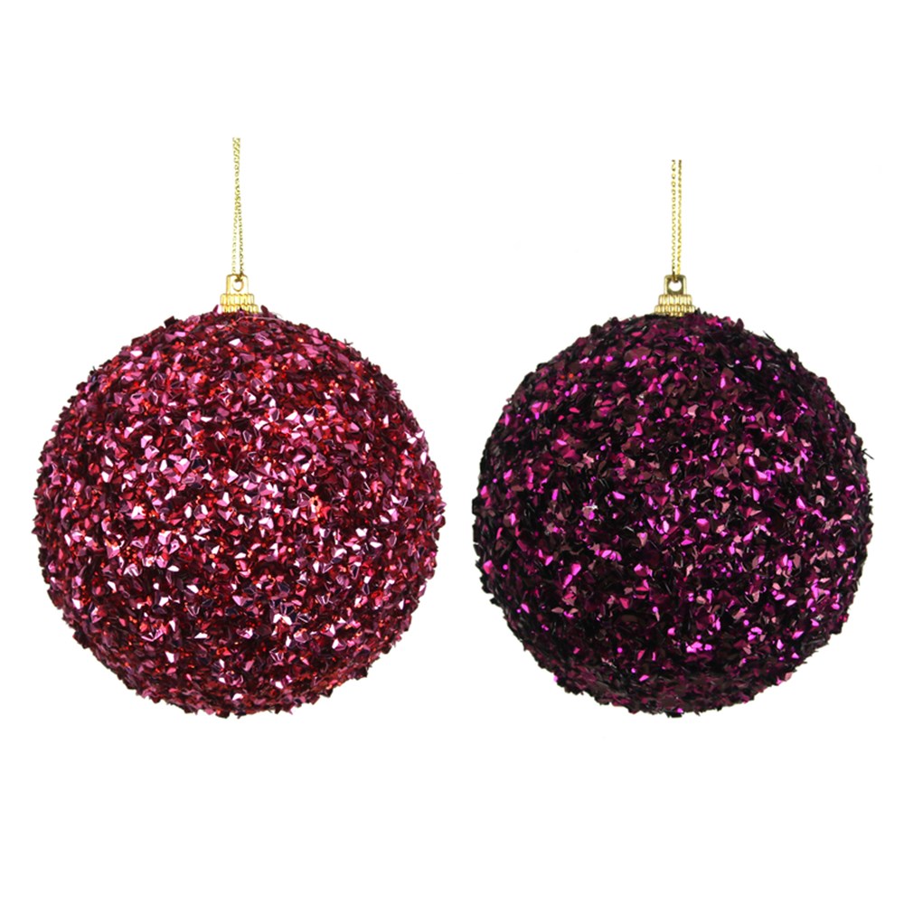 2A 10CM GLITTER BEADED BALL WINE/PURPLE & CHERRY RED/ROSE PINK