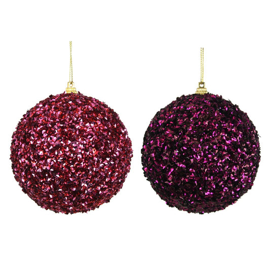 2A 10CM GLITTER BEADED BALL WINE/PURPLE & CHERRY RED/ROSE PINK