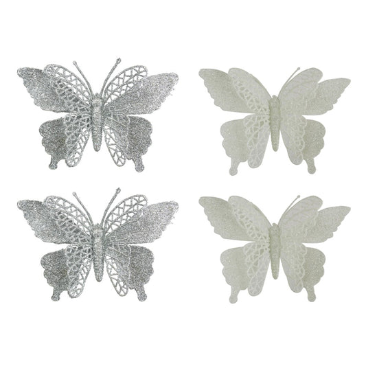 2A 2PK 12X18CM GLITTER BUTTERFLY SILVER & WHITE