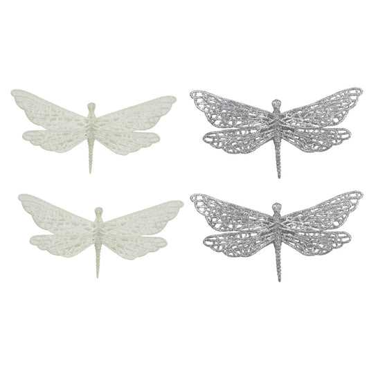 2A 2PK 10X18CM GLITTER DRAGON FLY WHITE & SILVER