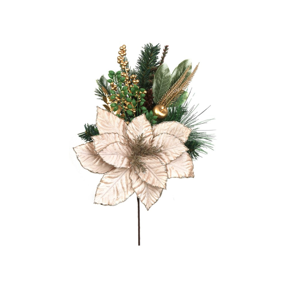 60CM CHAMPAGNE POINSETTIA SPRAY W/CHRISTMAS FOILAGE