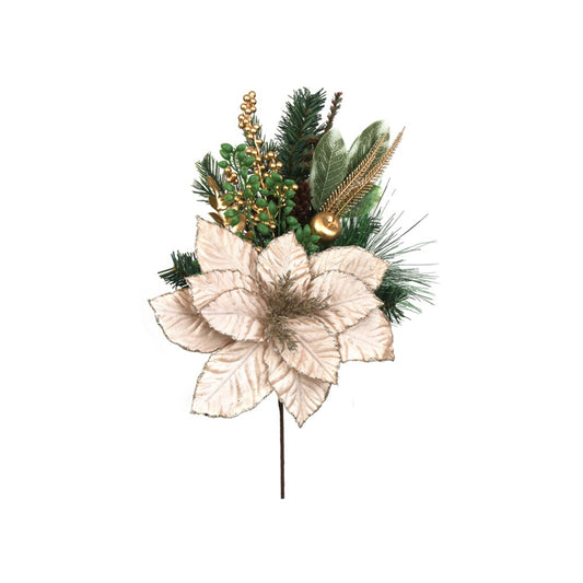 60CM CHAMPAGNE POINSETTIA SPRAY W/CHRISTMAS FOILAGE