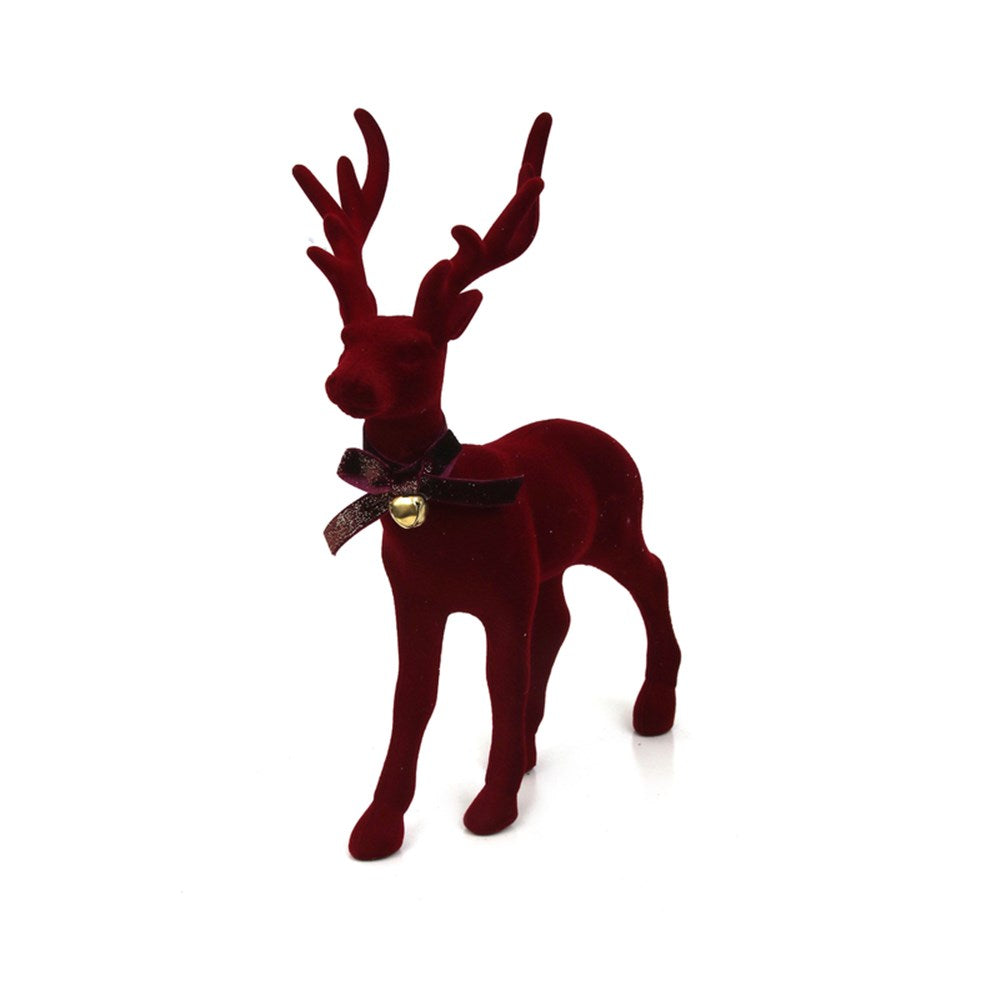 19X15CM BURGUNDY FLOCKED STANDING REINDEER