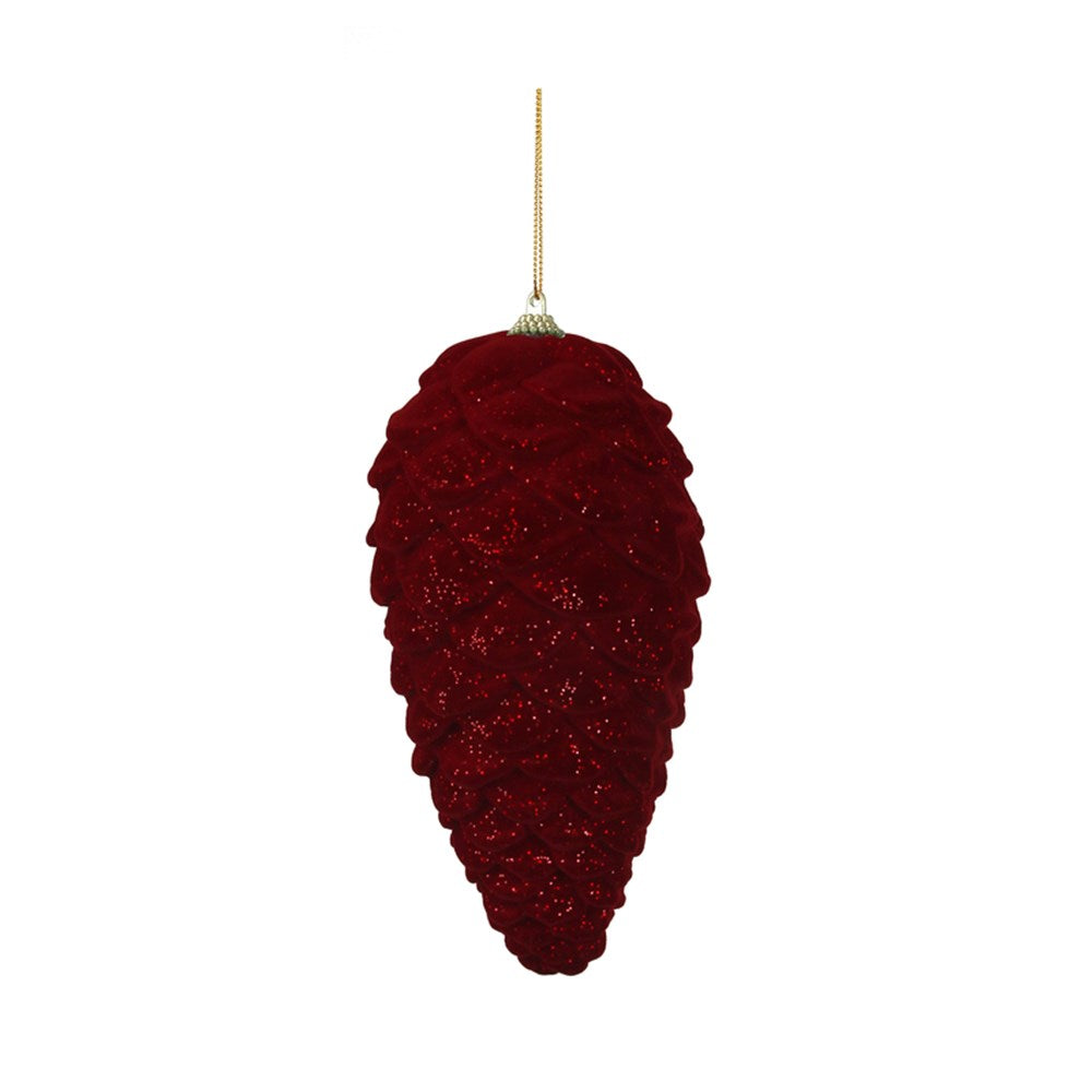 12X24CM BURGUNDY FLOCKED PINECONE