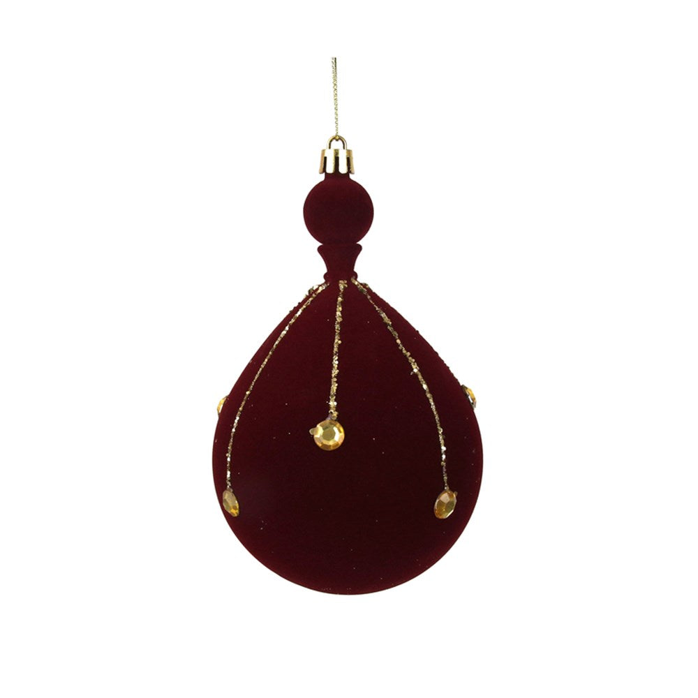 20CM BURGUNDY FLOCKED DROP W/GLITTER DETAILS